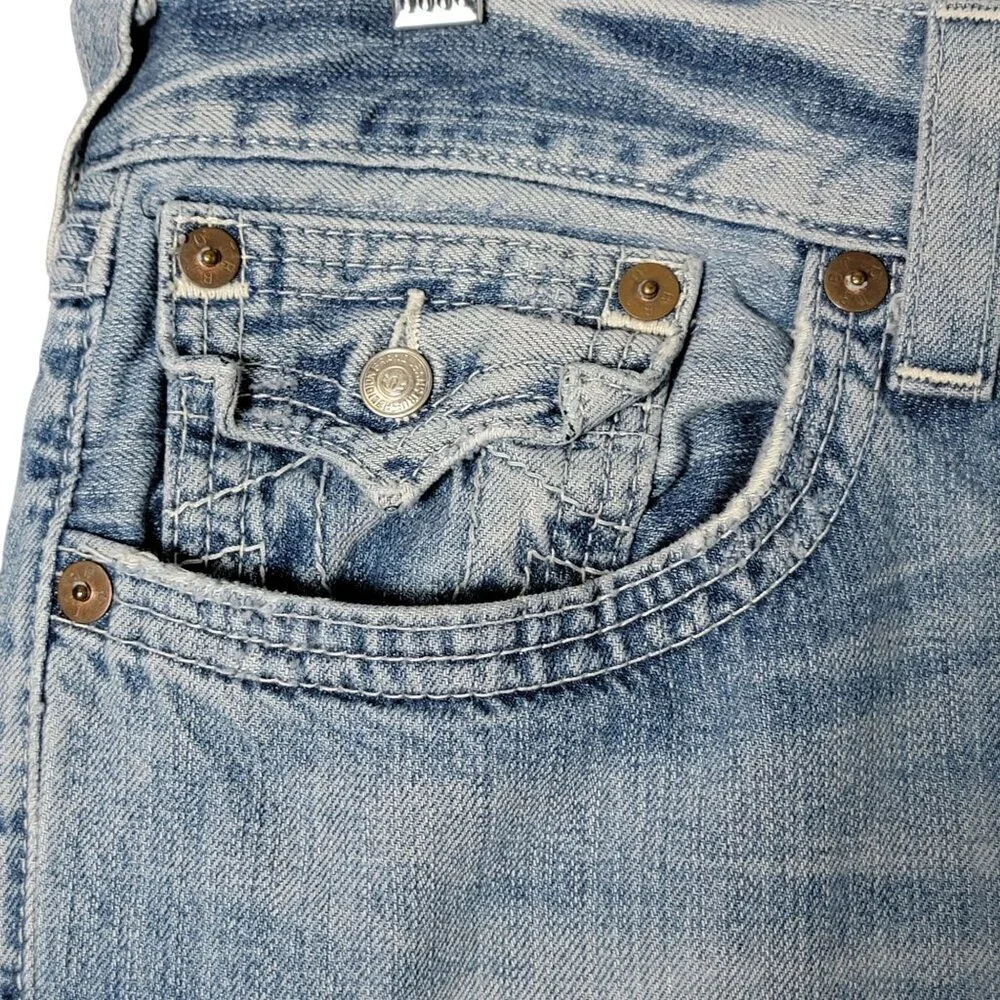 True Religion Mens Y2K Light Wash Boot Cut Flap Pockets Faded Jeans 36 USA